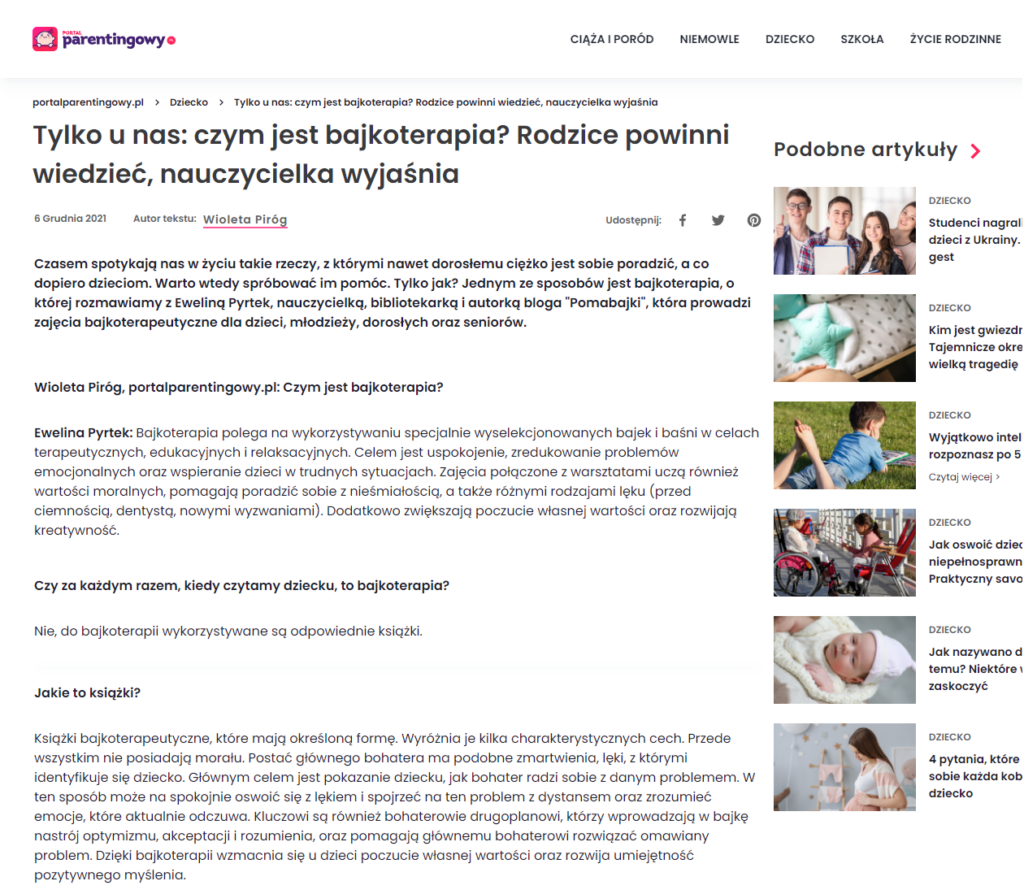 Portal parentingowy bajkoterapia Pomabajki